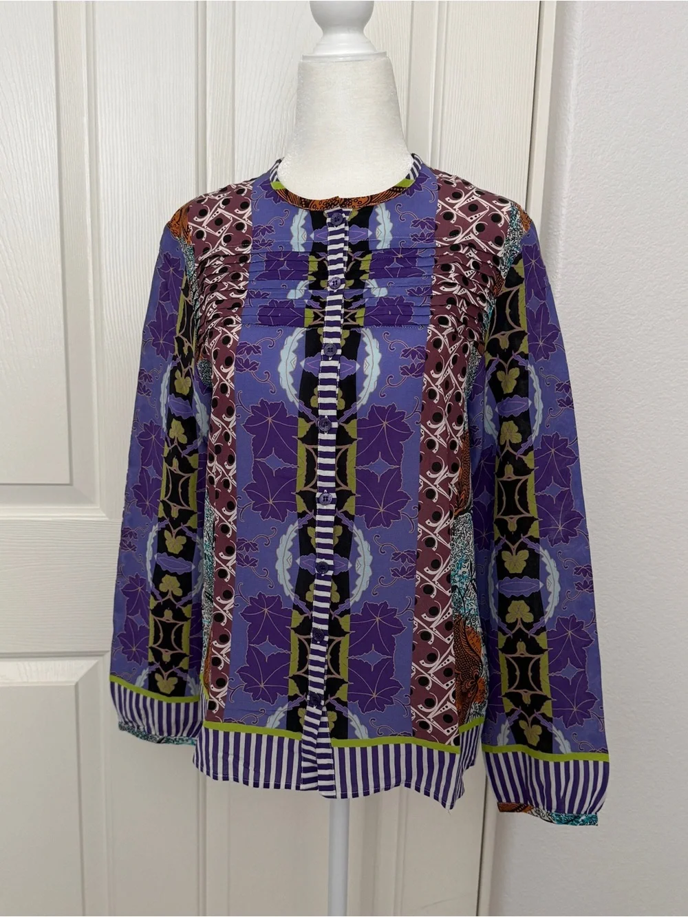 Etro Purple Multicolor Printed Long Sleeve Blouse - Picture 1 of 9